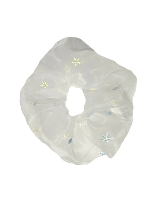 White Floral Organza Scrunchie