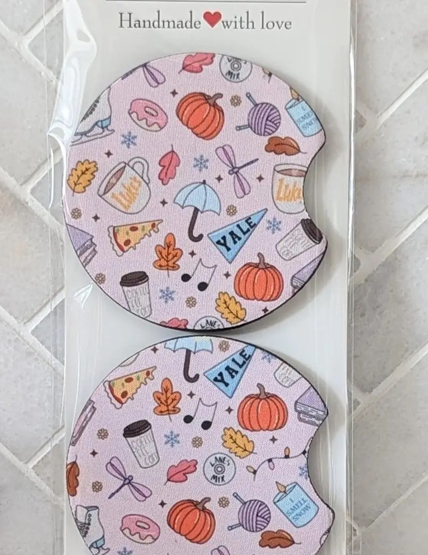 Yale With Pumpkins Car Coaster Set