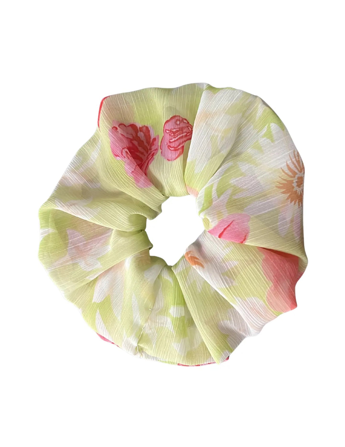 Yellow Floral Chiffon Scrunchie